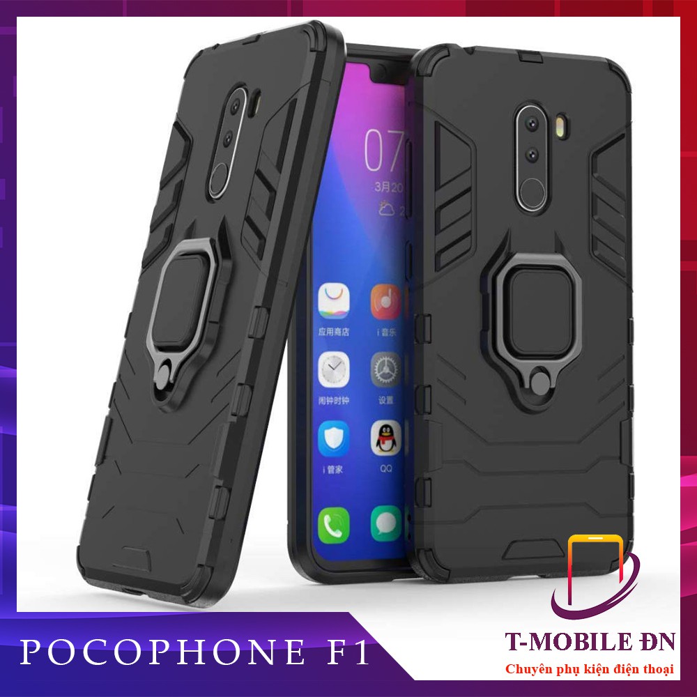 Ốp lưng Pocophone F1, Ốp iron man chống sốc kèm nhẫn iring chống xem video bảo vệ camera Xiaomi Pocophone F1