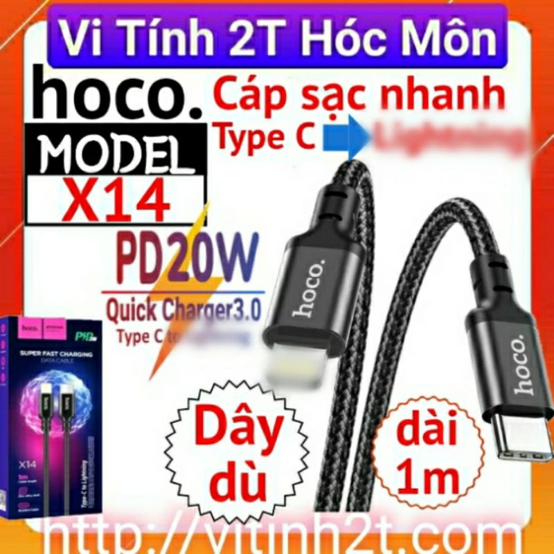 (lighting) Cáp sạc nhanh PD20W Type C to I P hoco x14 dây dù