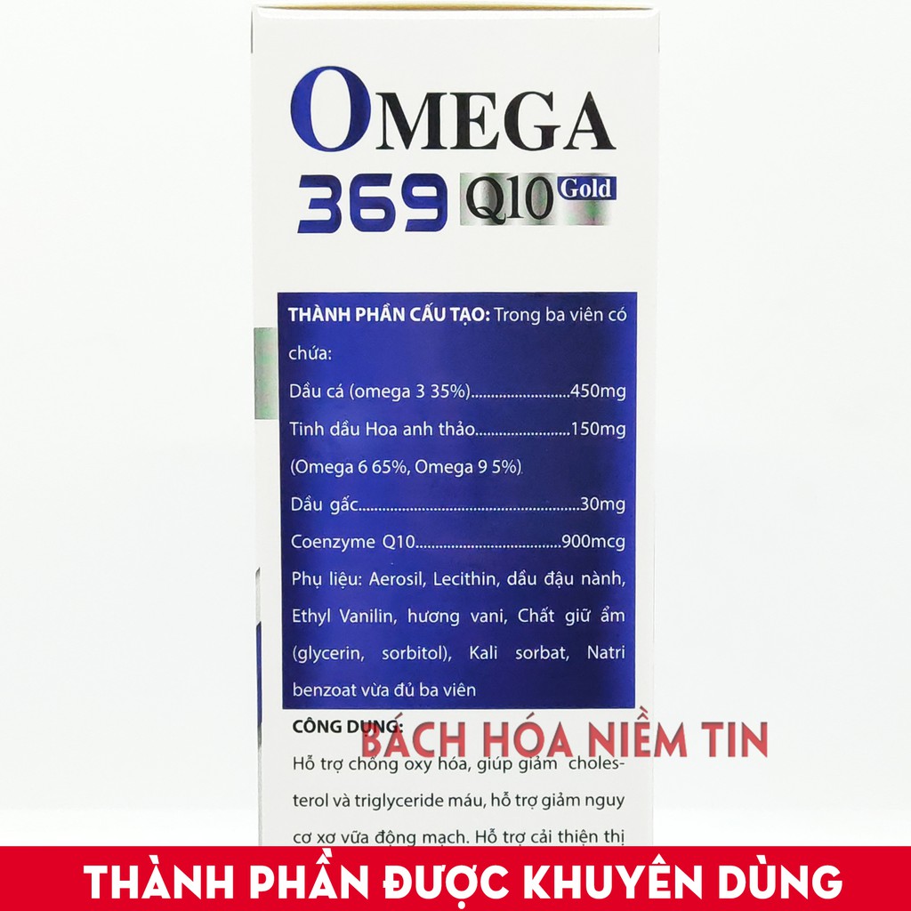 Viên dầu cá Omega 369 Q10 gold - Thành phần dầu gấc, dầu hoa anh thảo giúp giảm xơ vữa động mạch, giảm khô mắt -Hộp 100v