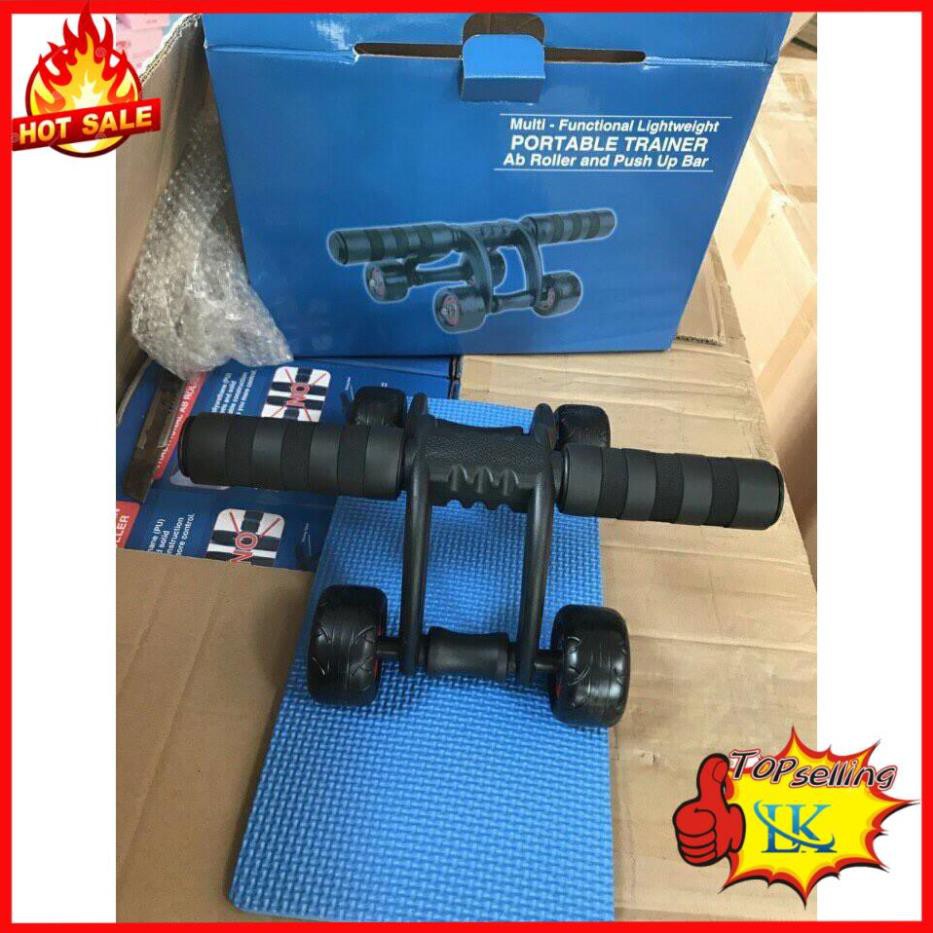 Con lăn tập bụng 4 bánh siêu chắc tặng kèm thảm