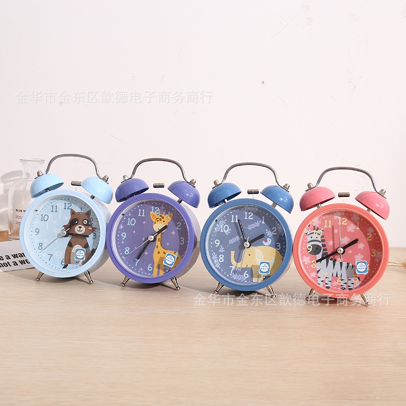 Đồng hồ báo thức cho bé có CHUÔNG ĐÔI TO, có đèn, đồng hồ kim loại hình cute đáng yêu – Lado Shop