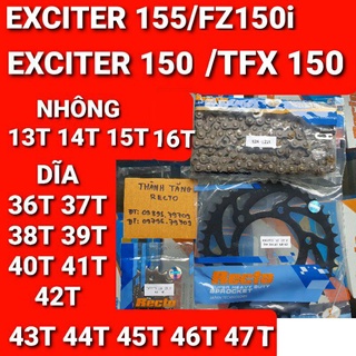 NHÔNG SÊN DĨA EXCITER 150/EXCITER 155 VVA/FZ 150i/TFX BỘ ĐEN 9LY 36/37/38/39/40/41/42/43/44/45/46/47 MADE IN THAILAN