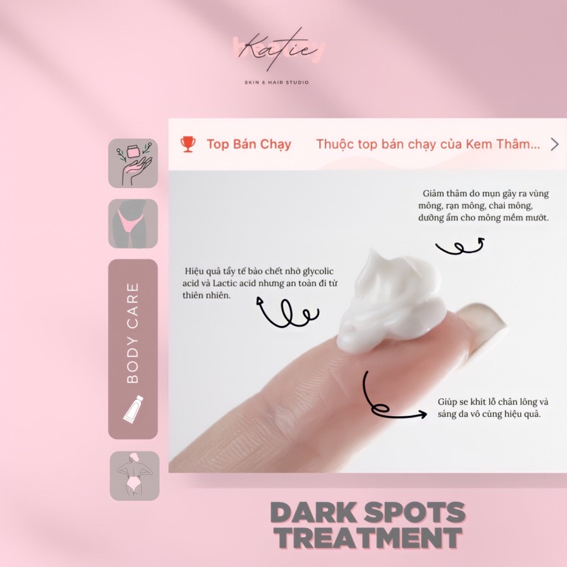 Kem thoa thâm Mông, mụn Mông, Bẹn, Nách, Lưng, Cùi chỏ, Đầu gối  Dark spot lotion