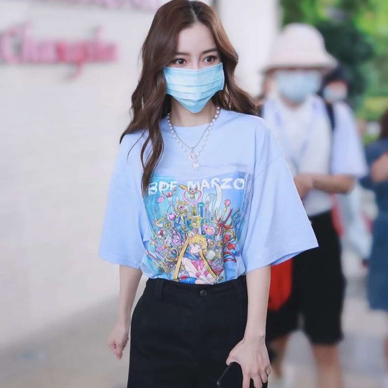 Jiashucheng Áo Thun Nữ Ngắn Tay In Hoạt Hình Phong Cách Hàn Quốc