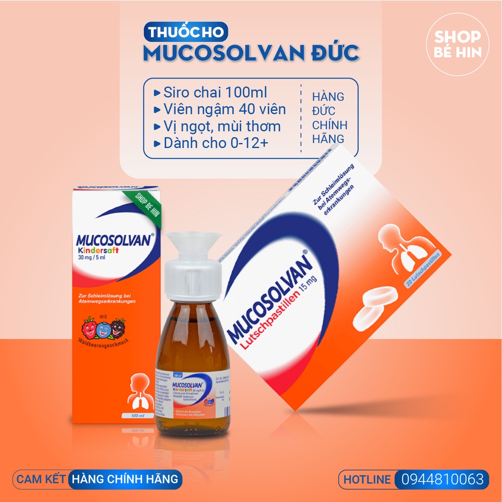 (Đủ Bill) Siro ho Mucosolvan cho bé 100ml và viên ngậm Mucosolvan Đức