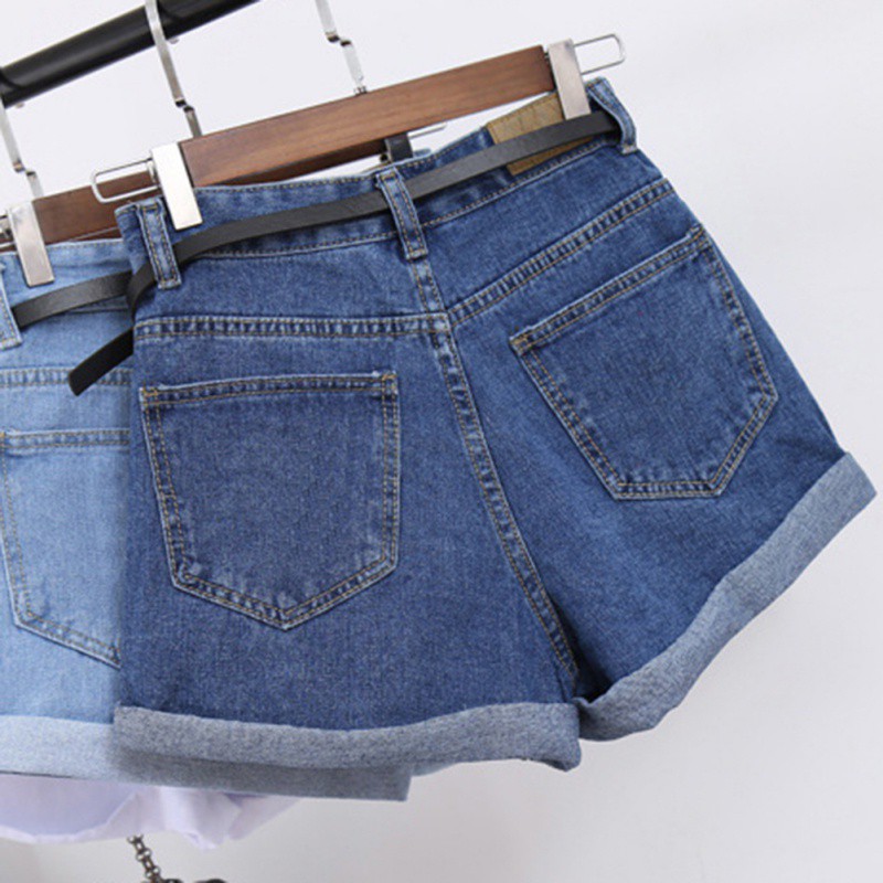 Quần Short Jeans Lưng Cao Có Túi Phong Cách Retro Cho Nữ