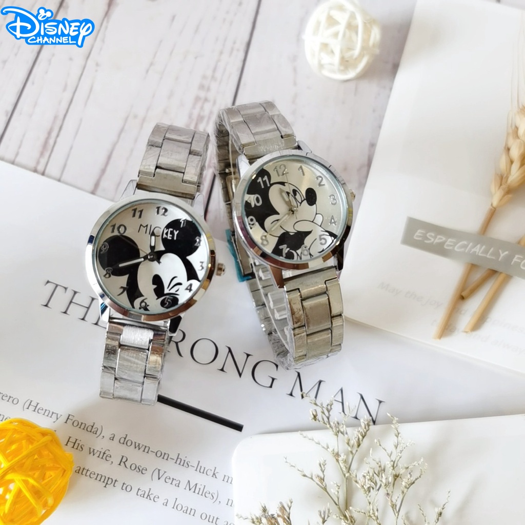 Disney Đồng Hồ Thạch Anh Hình Chuột Mickey Dây Inox Chống Nước Cho Bé