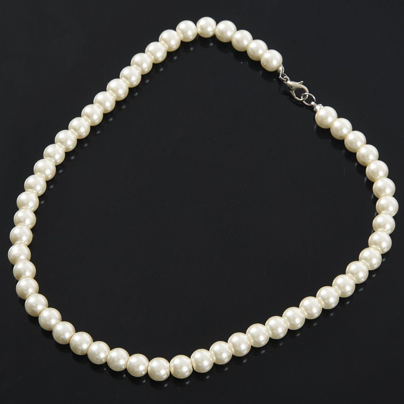 Plastic Screw Clasp White Single Strand Faux Pearl Necklace