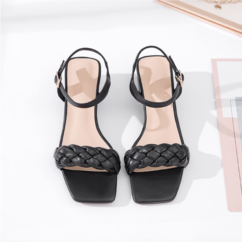 Giày sandal nữ hở mũi ZINA, cao gót 3 phân quai thắc bím chuẩn hàng VNXK ZN0007