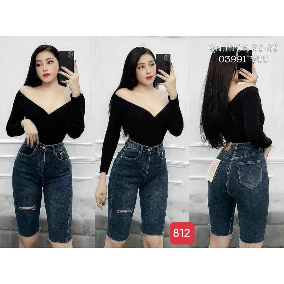 5 Mẫu Quần jean ngố/lửng lưng cao, co dãn mạnh kiểu rách form chuẩn ôm dáng siêu đẹp