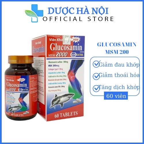 Viên khớp Glucosamin MSM 2000 giảm thoái hóa khớp, giảm đau tăng cường dịch khớp hộp 60 viên
