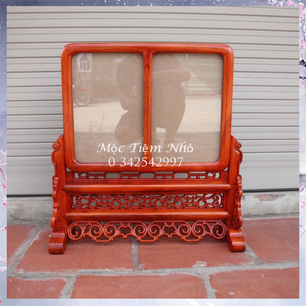 Khung thờ đôi chiện trơn gỗ hương 2 ảnh thờ 21x31