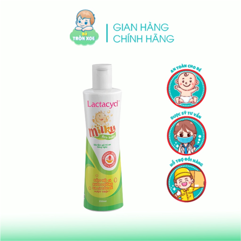 Lactacy Milky - Sữa tắm gội cho bé - Bảo vệ, nuôi dưỡng da và tóc bé an toàn, dịu nhẹ - Chai 250ml