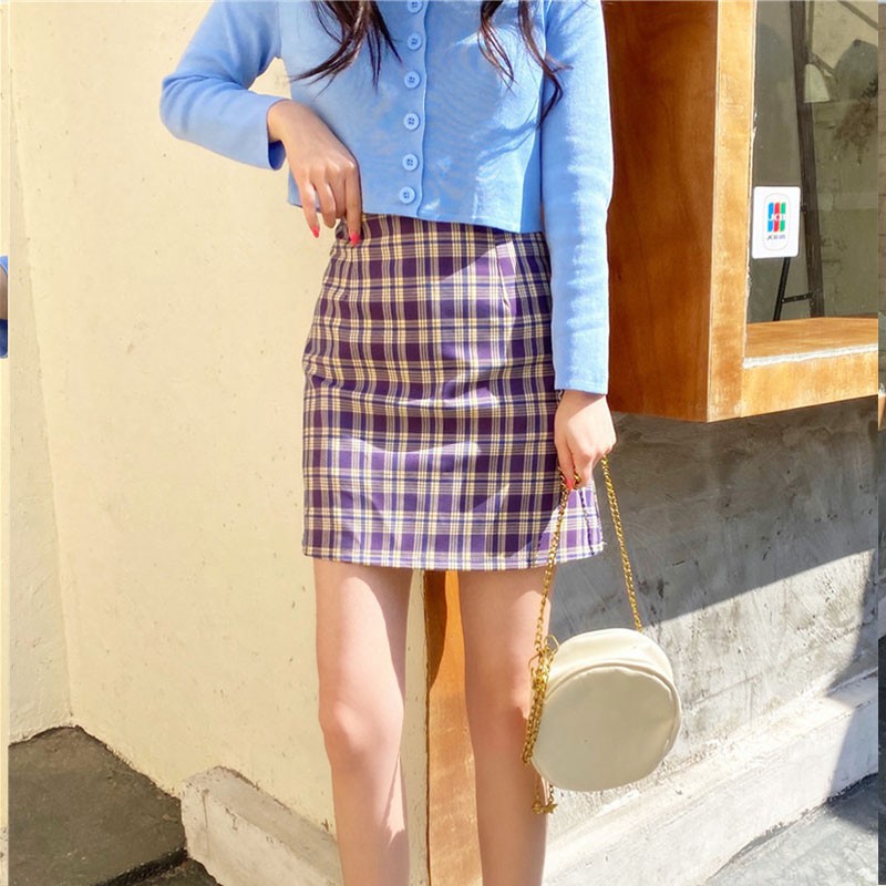 Korean High Waist Plaid Straight Skirt High Waist Was Thin Plaid Skirt | BigBuy360 - bigbuy360.vn