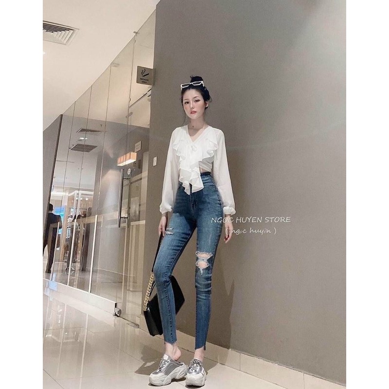 [CODE001] QUẦN BÒ JEANS ÔM GIÃN RÁCH XƯỚC GỐI