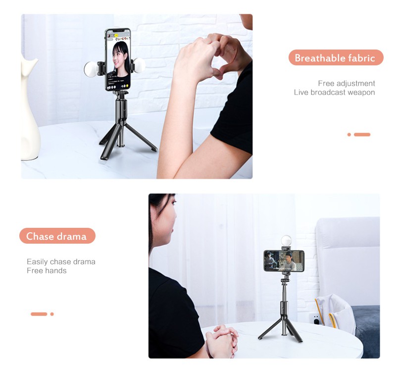 EM 2IN1 Portable Bluetooth Selfie Stick Fill Light Ring Foldable Tripod For Iphone 11 Xiaomi Samsung Photo Live Video EM