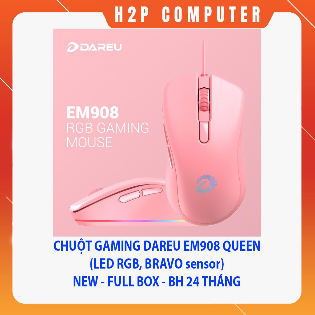 Chuột Gaming DAREU EM908 QUEEN (LED RGB, BRAVO sensor) - New - Chính Hãng Mai Hoàng - BH 24 Tháng