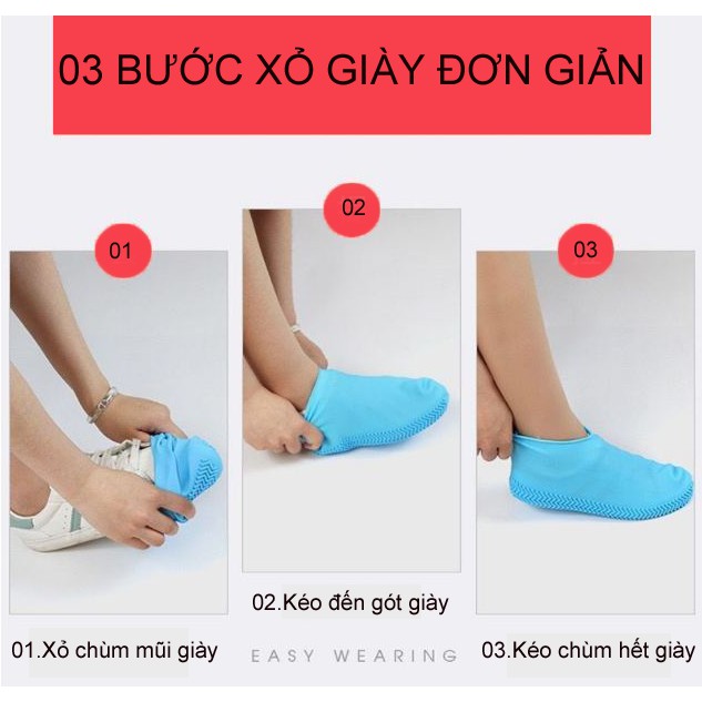 Túi bọc giày đi mưa silicon co giãn cao cấp, siêu bền và gọn nhẹ chống thấm nước- chống trơn trượt