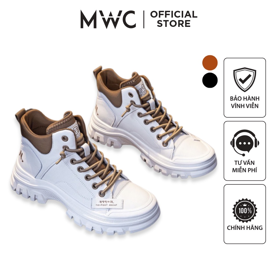 Giày MWC 0603 - Giày Thể Thao Nữ Đế Cao, Sneaker Da Cổ Cao Cá Tính, Trẻ Trung