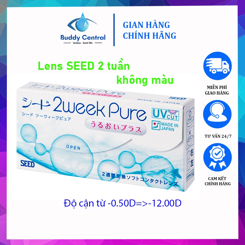 Hộp 6 lens kính áp tròng SEED 2 tuần 2 week Pure không màu độ cận từ 0.5 đến 12