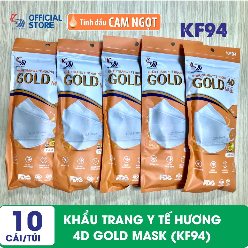Khẩu trang y tế hương Cam Ngọt 4D Gold Mask  - Túi 10 chiếc