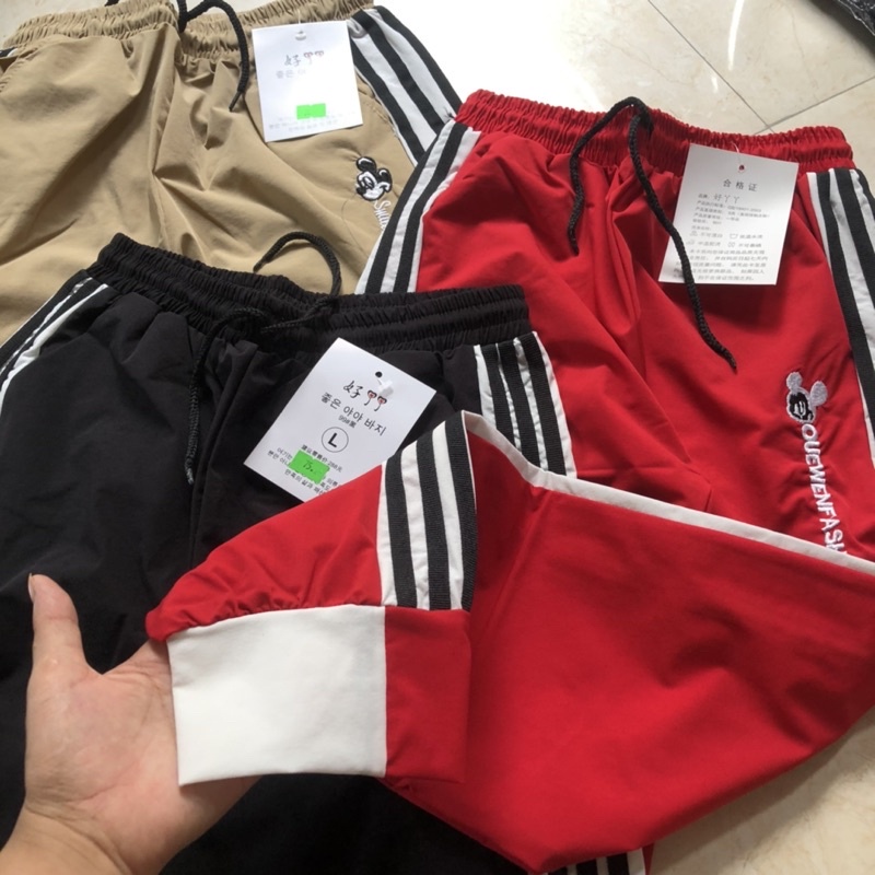 Quần Gió thể thao bo gấu nữ co giãn nhẹ không nhăn Thêu Hit Hot