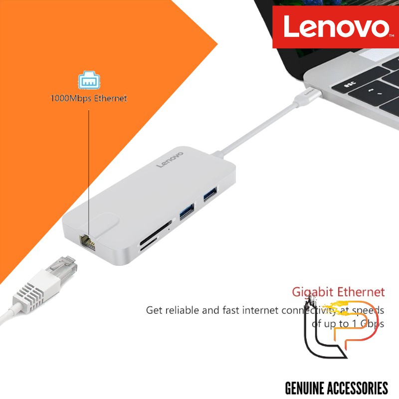 BỘ CHUYỂN TYPE-C RA 2 USB 3.0 + USB 2.0 + HDMI + LAN + TF/SD LENOVO C106SL - C106GY