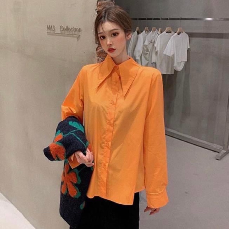 Set áo sơ mi nữ cổ v tay dài oversize kèm áo gile sát nách len dệt hoa cách điệu