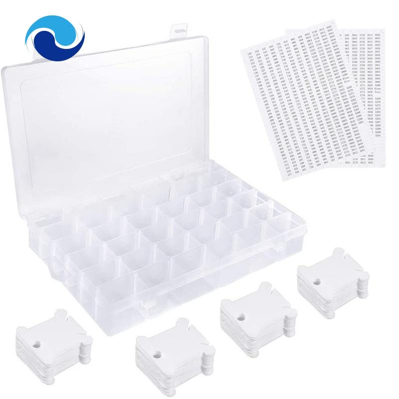 Hộp Nhựa 36 Ngăn Đựng Chỉ Thêu + 50 Cuộn Chỉ Và 2 Miếng Dán Số