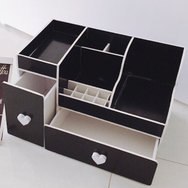 Kệ mỹ phẩm 35cm max đen 1 ngăn kéo nhỏ núm tim