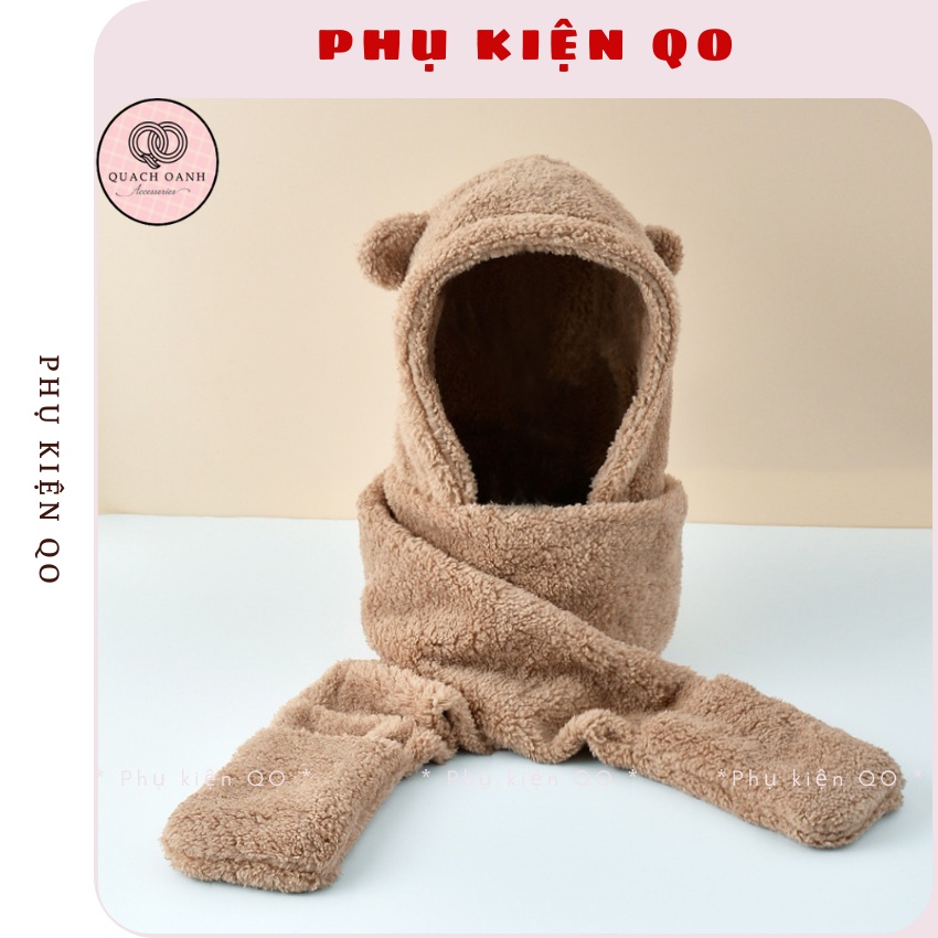 Mũ lông tai gấu kèm khăn quàng cổ và găng tay siêu ấm áp ulzzang Hàn Quốc -Phụ kiện QO KH16