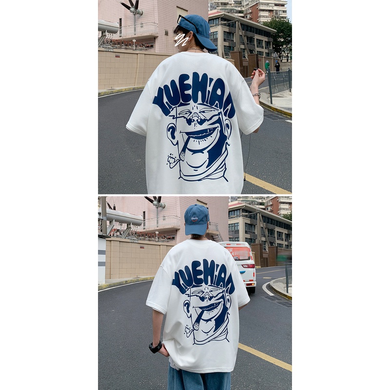 Áo thun tay ngắn dáng rộng phong cách hong kong dễ phối đồ cho nam