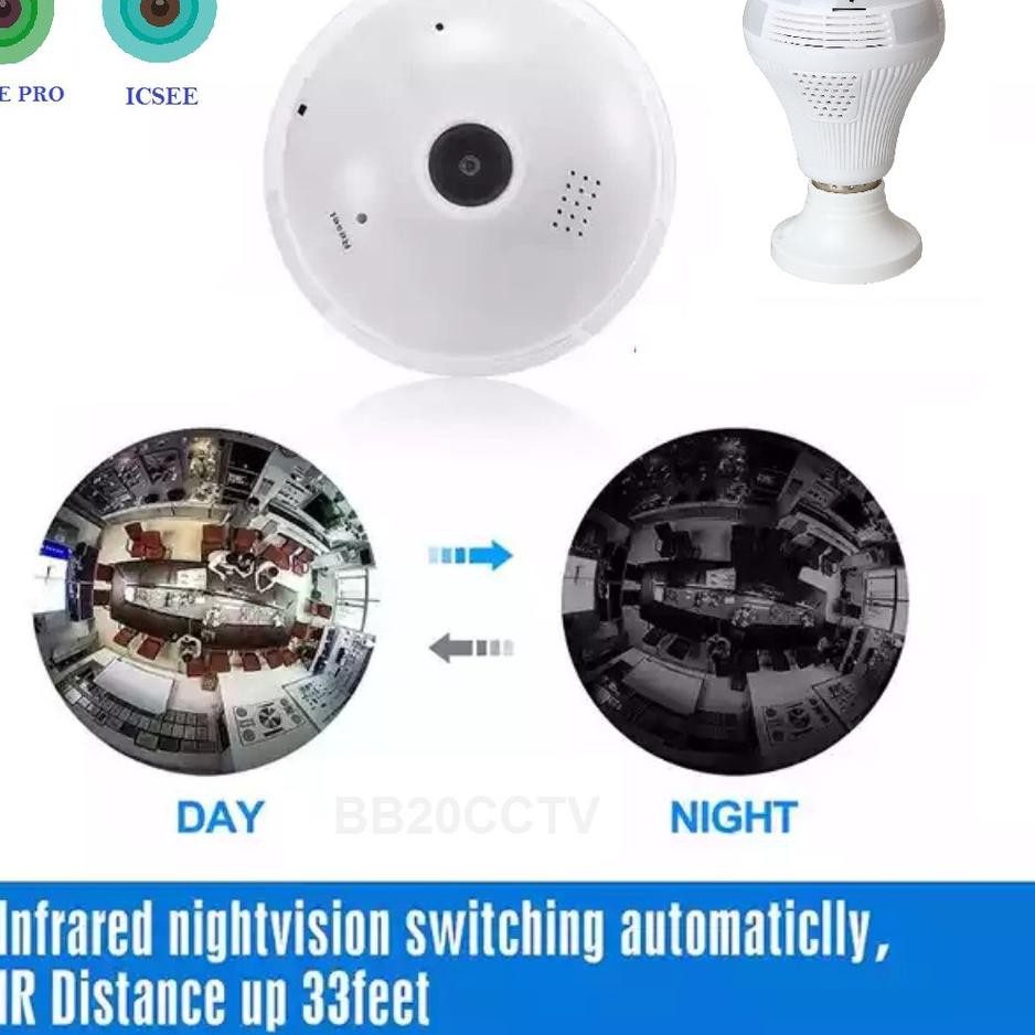 Camera Ip Wifi Panoramic Hình Bóng Đèn Mắt Cá Xoay 360 Độ 3mp