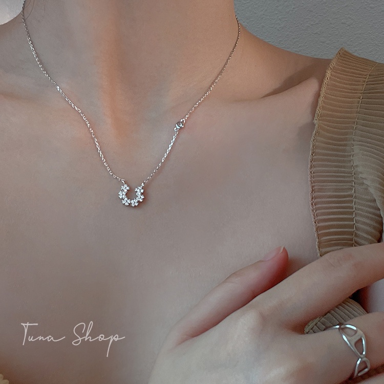 Dây chuyền Bạc 6 hoa gắn đá cao cấp TUNA SILVER, Vòng cổ bạc đính đá cute Bạc nữ 𝐂𝐚𝐦 𝐤𝐞̂́𝐭 𝐜𝐡𝐮𝐚̂̉𝐧 𝐁𝐚̣𝐜