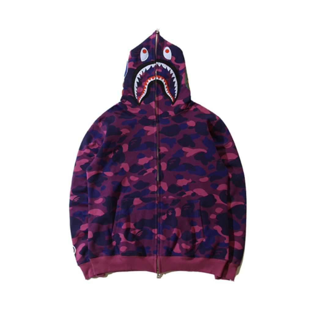 Áo khoác Bape cá mập WGM thêu,Bape 1màu đỏ tím  xanh dương hồng xanh  lá cây nam nữ