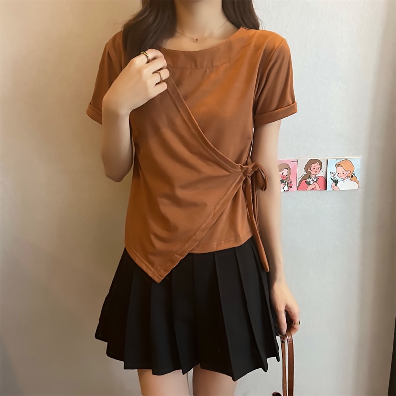 SUXI Áo Thun Tay Ngắn Cổ Tròn Màu Sắc Đơn Giản Cho Nữ