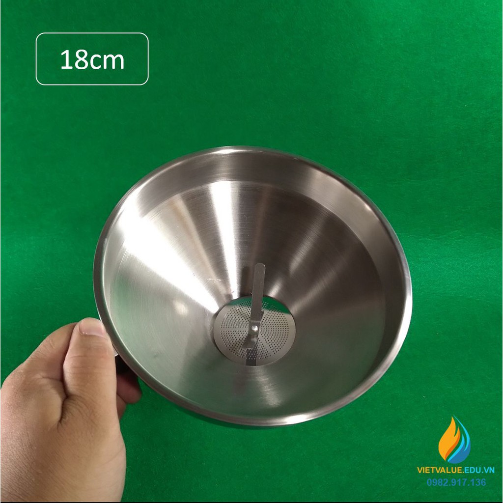 Phếu rót Inox 304 không gỉ, đường kính miệng 18cm, có tay cầm