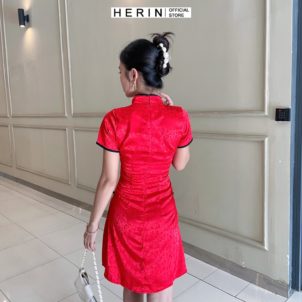 Đầm sườn xám đầm tết cách tân đỏ trung hoa đỏ siêu hot mùa Tết 2022 chất đẹp như hình