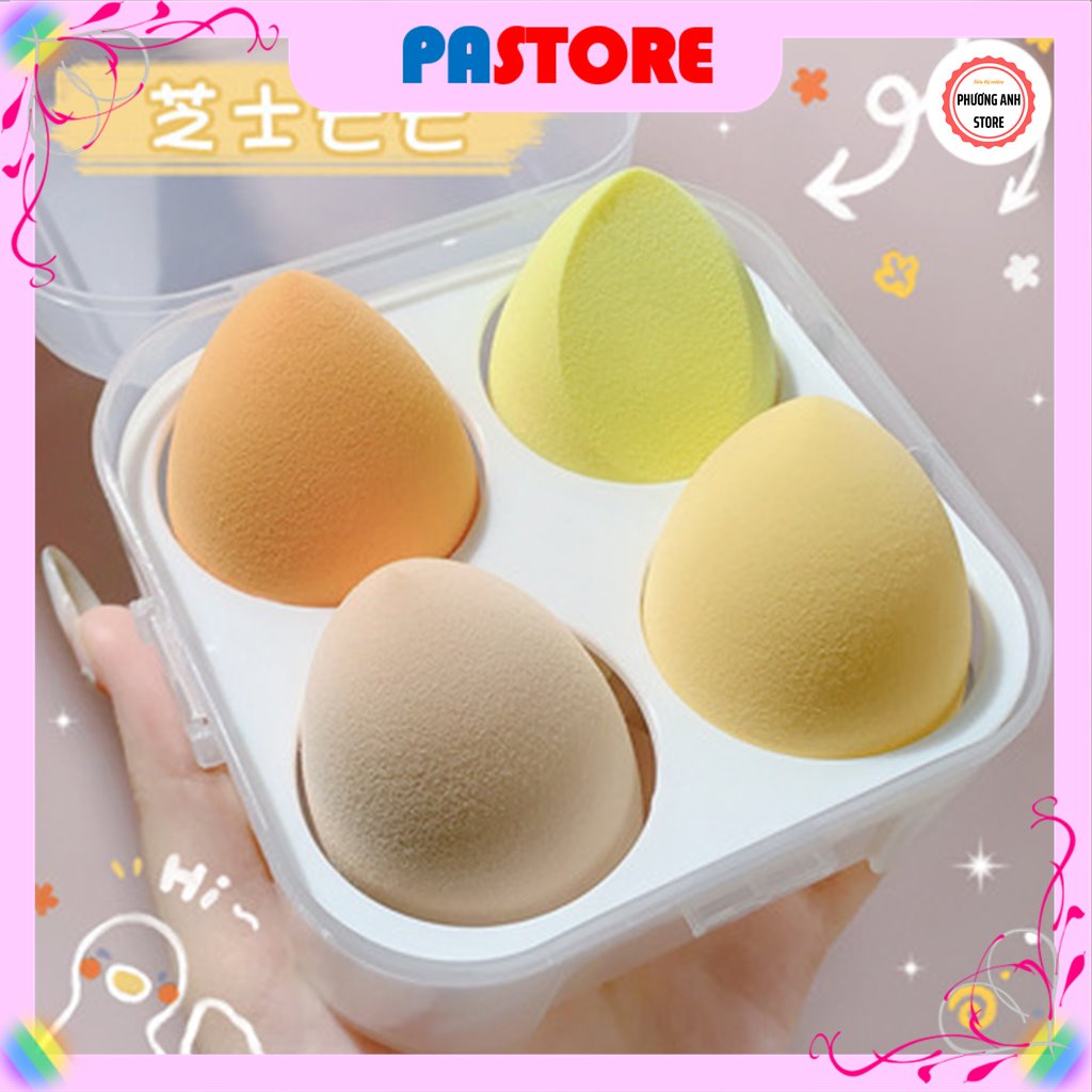 ⚡BÁN LỖ XIN 5 SAO⚡ Mút trang điểm mút tán kem nền mềm mại hình giọt nước set 4 hộp nhựa loại tốt giá rẻ bao xịn PASTORE