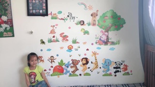 DECAL DÁN TƯỜNG THỎ GỐC CÂY THÚ KÉO CO có keo sẵn bóc dán