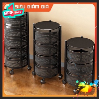 Kệ xoay tròn vuông đa năng .kệ rau củ quả 3/4/5 tầng có bánh xe di chuyển.