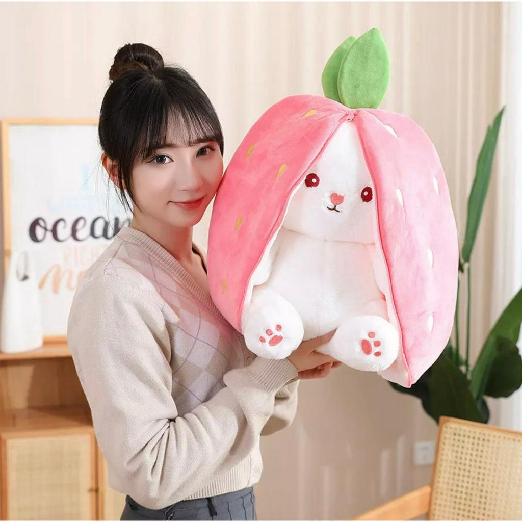 Gấu bông thỏ bên trong trái dâu, thỏ quả dâu biến hình 2 in 1 mềm xịn cực xinh cho bé size 60, 45, 30, 20cm