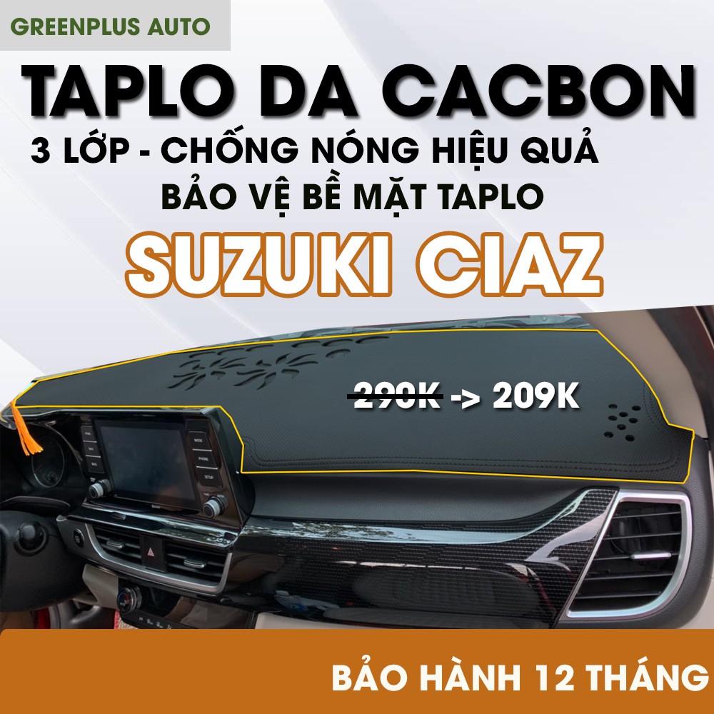 Thảm Taplo Suzuki Ciaz, chất liệu da vân Cacbon, bảo hành 12 tháng