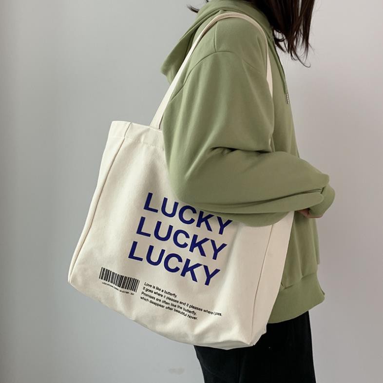 Túi tote vải canvas NỮ đeo vai LUCKY thời trang phong cách Nhật Bản đi học công sở HB127