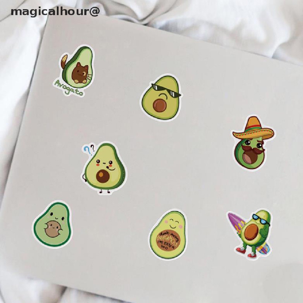 Set 50 Miếng Dán Họa Tiết Quả Bơ Hoạt Hình Graffiti Trang Trí Vali / Laptop / Mũ Bảo Hiểm Mới