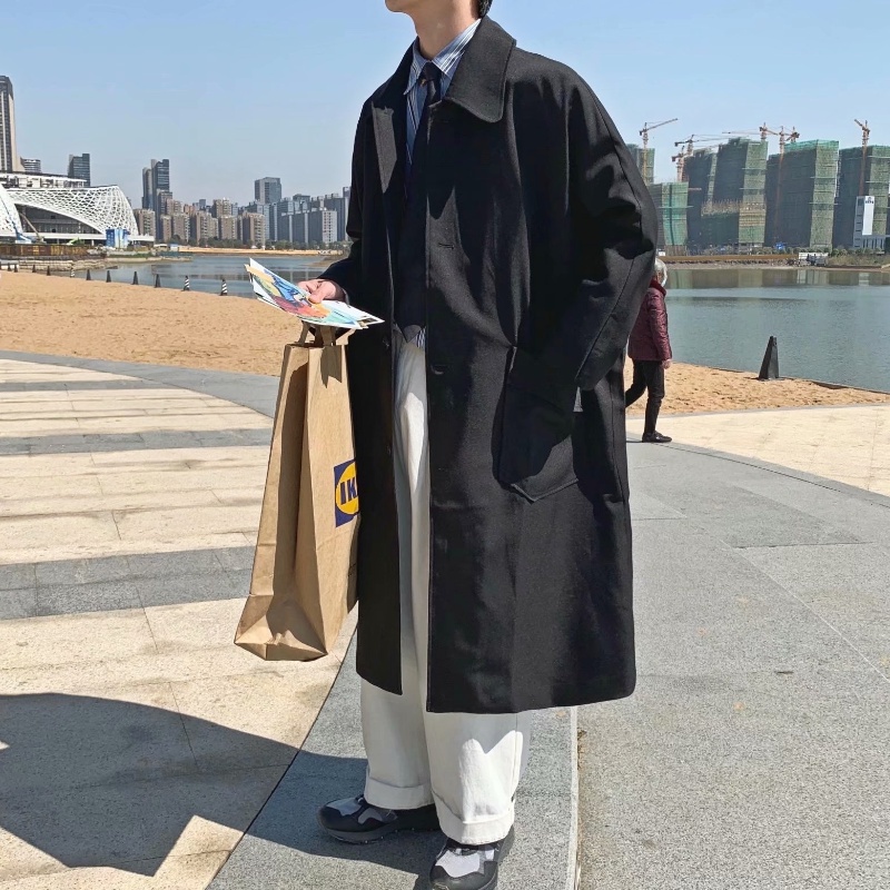 Áo khoác vest dáng dài màu trơn thoải mái phong cách mùa thu thanh lịch dành cho nam