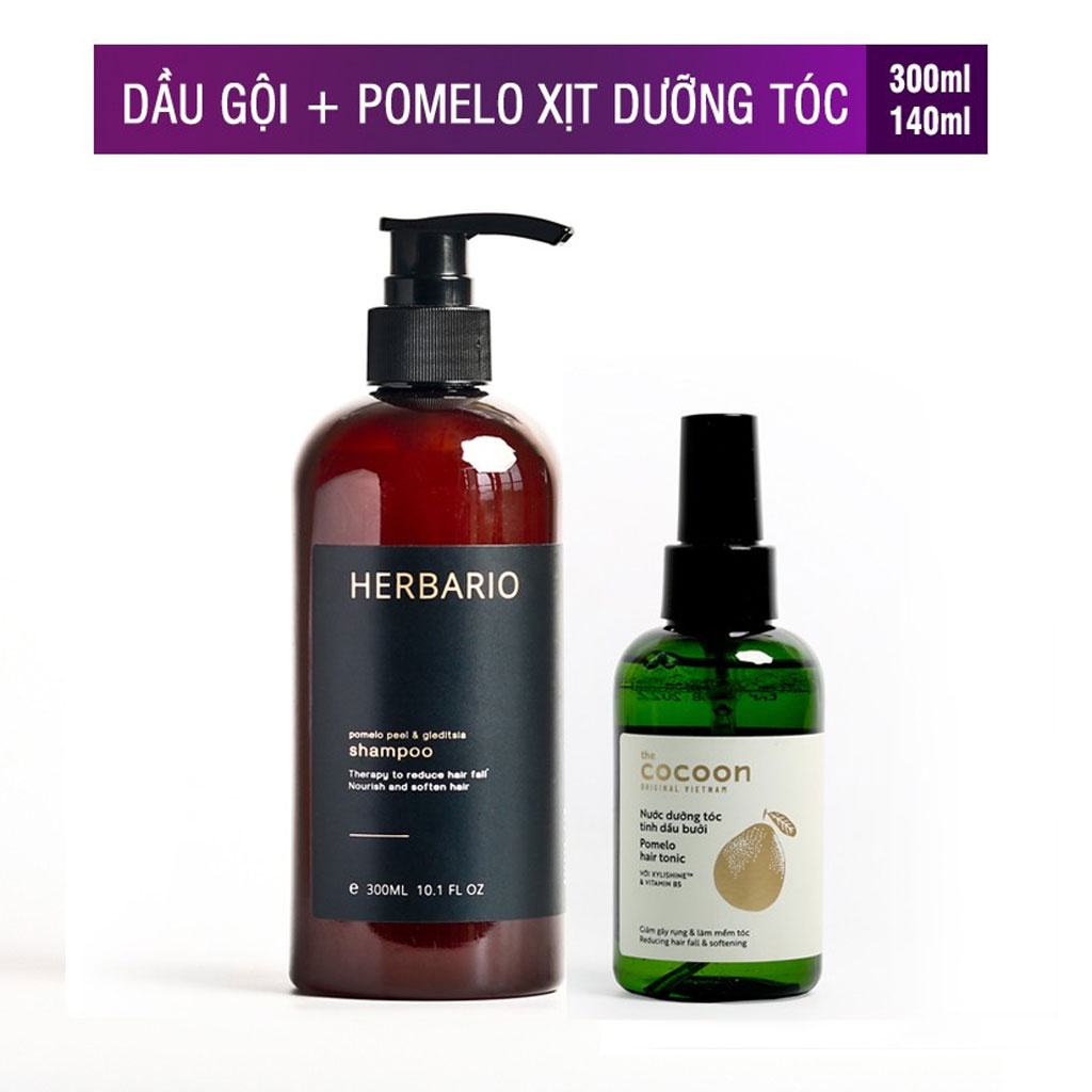 Combo Dầu gội vỏ bưởi bồ kết Herbario 300ml  và Tinh dầu bưởi Pomelo 140ml