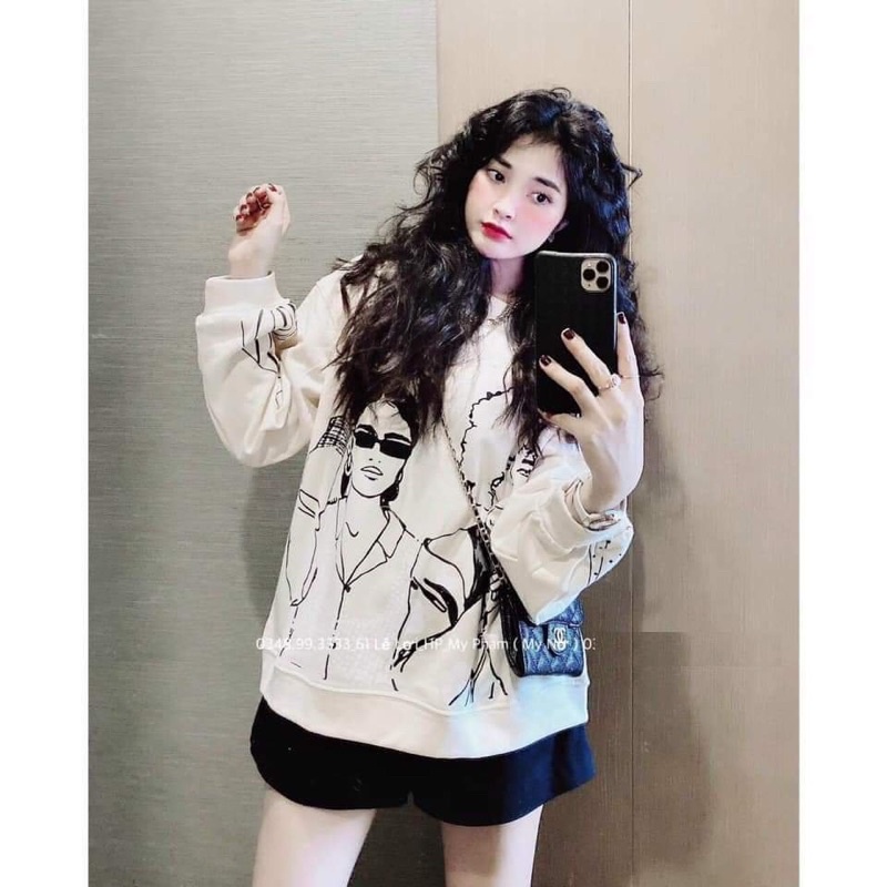 Sweater nỉ dài tay hoạ tiết hai cô gái