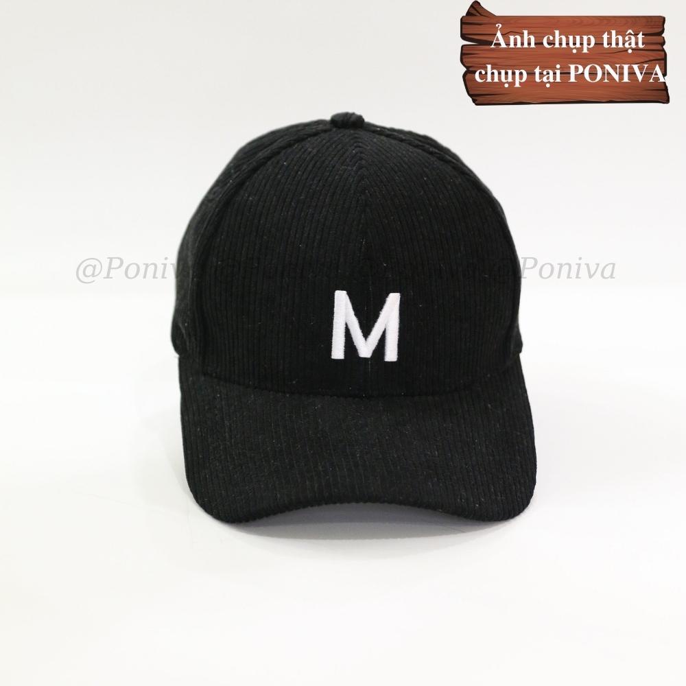 Mũ lưỡi trai ❤️ Nón kết thêu chữ M chất nhung tăm  form unisex M1111 phong cách Ulzzang Thời trang PONIVA siêu hot
