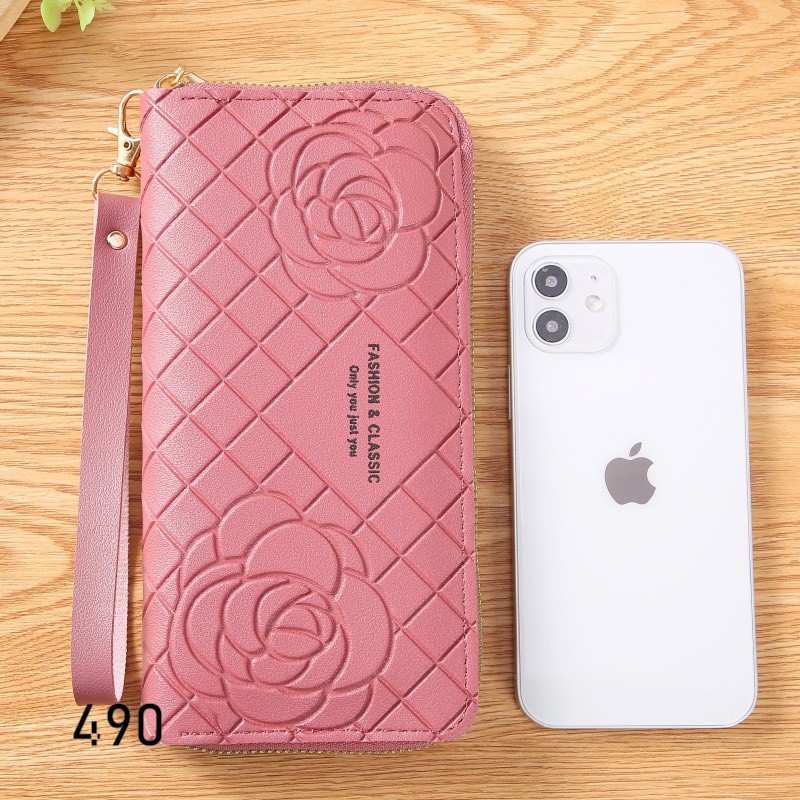 VÍ DÀI NỮ CẦM TAY KHÓA KÉO 490 DẬP VÂN BÔNG HOA SIÊU SANG CHẢNH